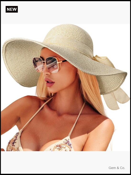 Wide Brim Straw Sun Hat UPF 50+ Packable Floppy